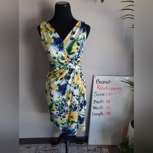 Ralph Lauren Floral Botanical Ruched  V-Neck Midi Dress Size 10